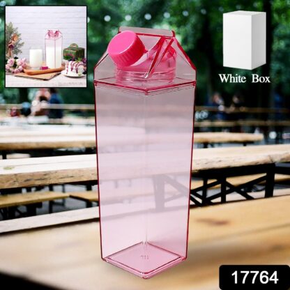 Plastic Milk Carton Colorful Clear Water Bottle, 17 Oz Portable Milk Box Leakproof Square Juice Bottle for Outdoor Sports Travel Camping - Image 2