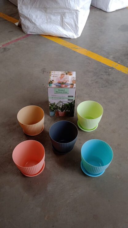 Plastic Flower Pot with Bottom Tray (5 Pcs Set / With Color Box) - Image 8