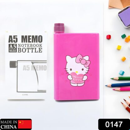 Kitchen Storage A5 size Flat Portable NoteBook Shape Water Bottle With a Cartoon Character Design-Hello Kitty - For School Outdoors and Sports Return Gift/Birthday Gift (1 Pc 420ML) - Image 2