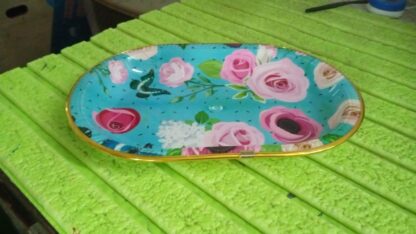 Medium Plastic Flower Printed Design Serving Tray (1 Pc / 31 x 21 CM / Mix Color) - Image 8