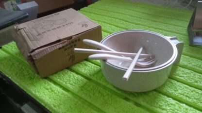 Rice Bowl Noodle 1 Bowl with 1 Lid and Handle Wheat Straw Noodle Bowls with Wheat Straw 1 Fork, 2 Chopsticks, 1 Spoon for Soup Salad Cooker Snack Set (6 Pcs Set) - Image 7