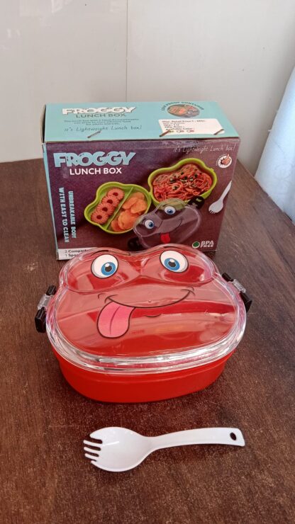 Double Layer Froggy Shape Lunch Box with Spoon (1 Pc / Mix Color) - Image 7