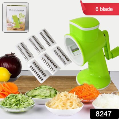 6 in 1 Multi functional Vegetable Cutter & Slicer Hand Machine Cutting, Slice, Cut Thick, Cut Silk All in one –Vegetable Chopper Cutter & Slicing Cutter Barrel - Vegetable Grater with 6 Removable Blades - Image 2