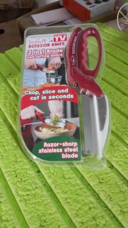 2 in 1 Kitchen Knife Scissor with Spring Locking Hinge and Chopping Board (1 Pc / With Card Packing) - Image 7